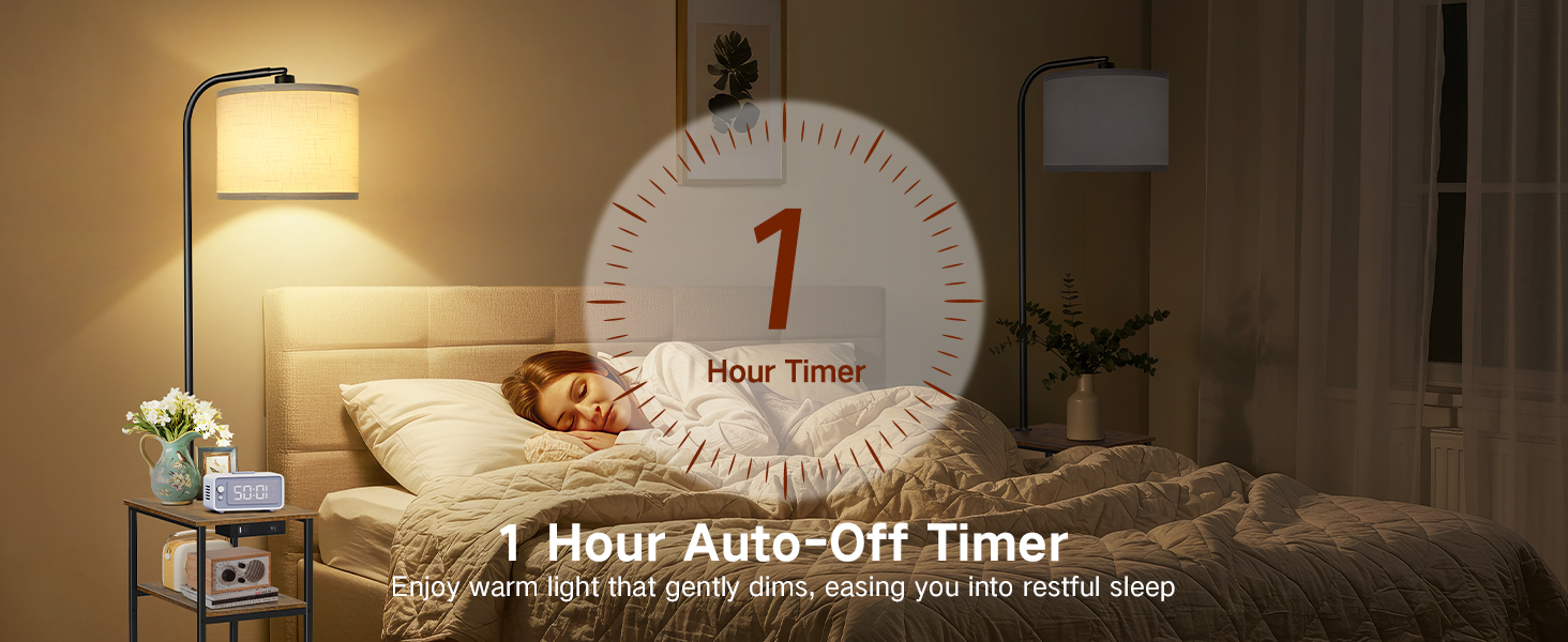 Стійка лампа для вітальні з поличкою та столом, регульована LED лампа з пультом, 3 колірні температури, приліжний столик з функцією зарядки та полицею, дерев'яний столик для спальні, офісу, коричневий в стилі рустік