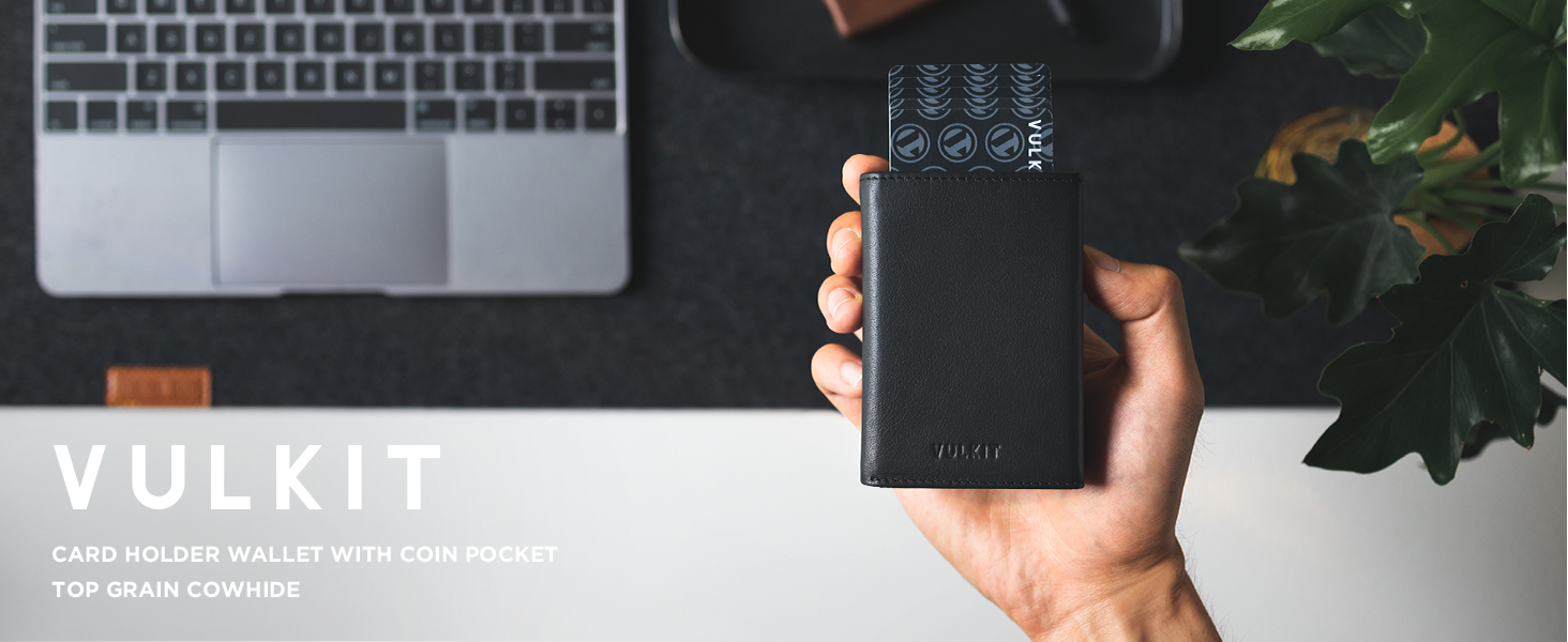 Кредитне шкіряне портмоне VULKIT RFID з відділенням для купюр, ID-віконцем та монетним відділенням, магнітний замок (Espresso)