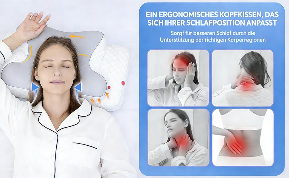 Подушка ортопедична з піни Memory Foam для підтримки шиї, сіра. Ефективна проти болю, ергономічна, для сну на боці, спині та животі.