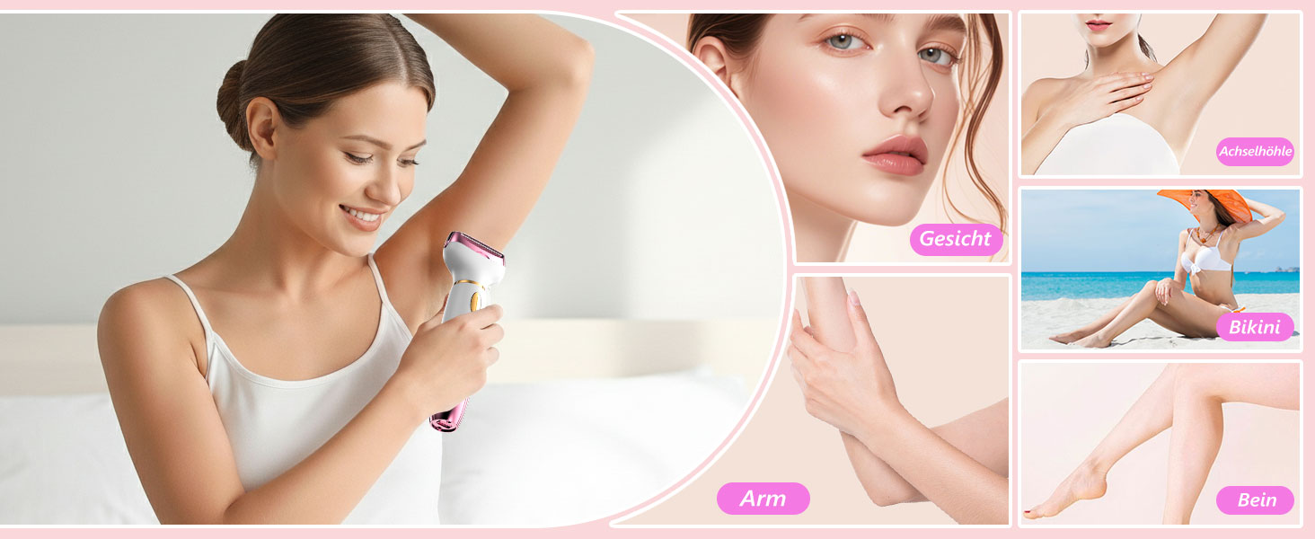Електричний жіночий тример 4-в-1 з цифровим дисплеєм – для обличчя, ніг, під пахвами та інтимної зони, водонепроникний IPX7, USB-зарядка, рожевий