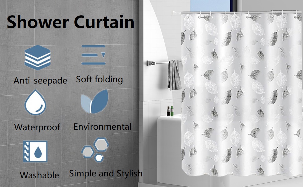 Шторка для душу Bavooty Anti-Schimmel 180x200 см, водовідштовхувальна, швидковисихаюча, для ванної кімнати, з 12 кільцями, зелений пісок, 1.8 x 2 м