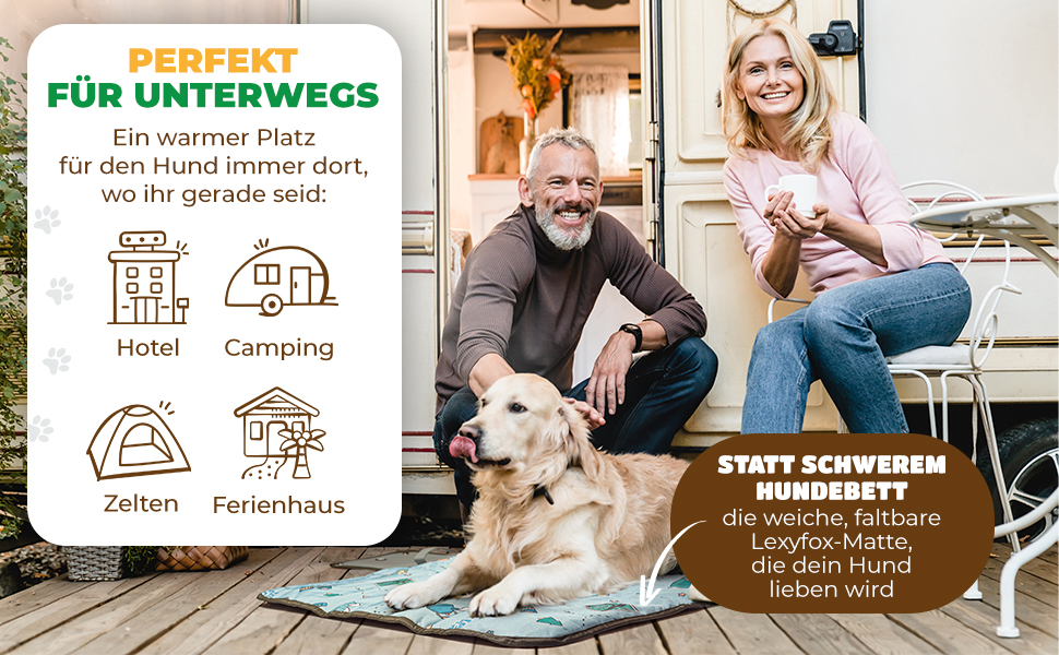 Лежанка для собак LexyFox: водовідштовхувальна, ізольована, з антиковзаючим покриттям | Підходить для подорожей, кемпінгу та відпочинку на природі | Лежанка для собак, килимок для тварин