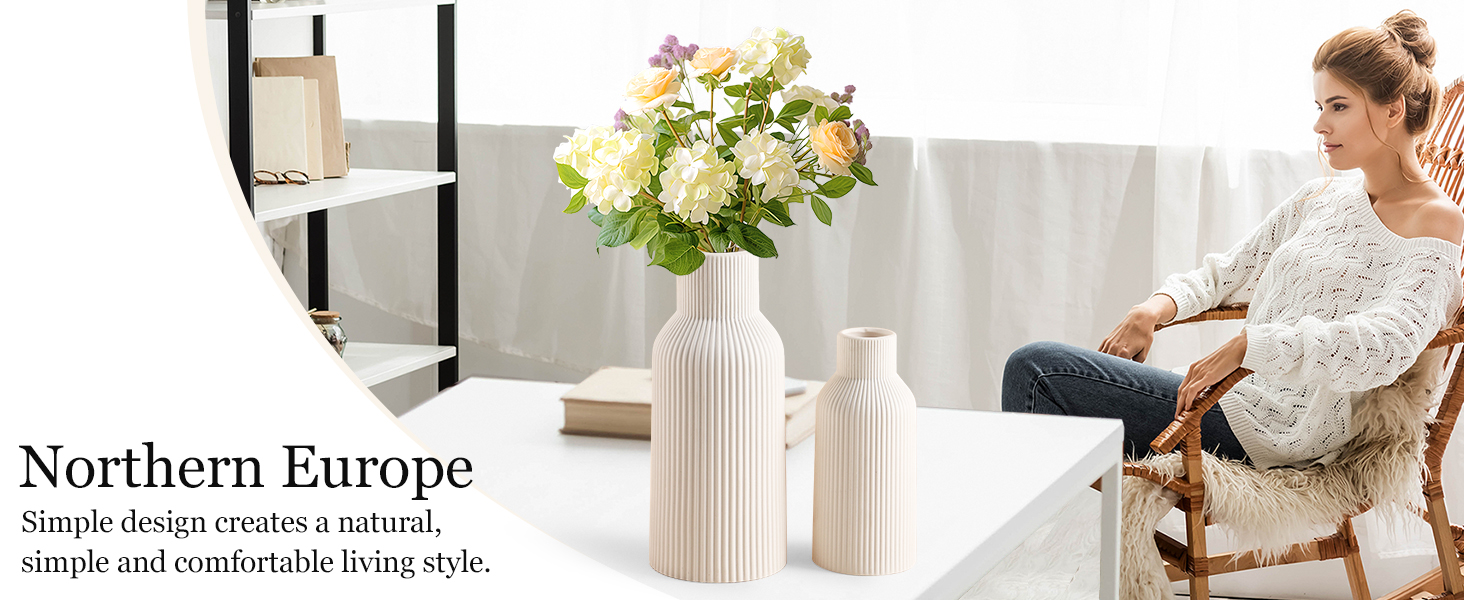 YEEBECA Modern Desk Vase - Scandinavian Style Table Decor for Pampas Grass & Flowers - Living Room Vase