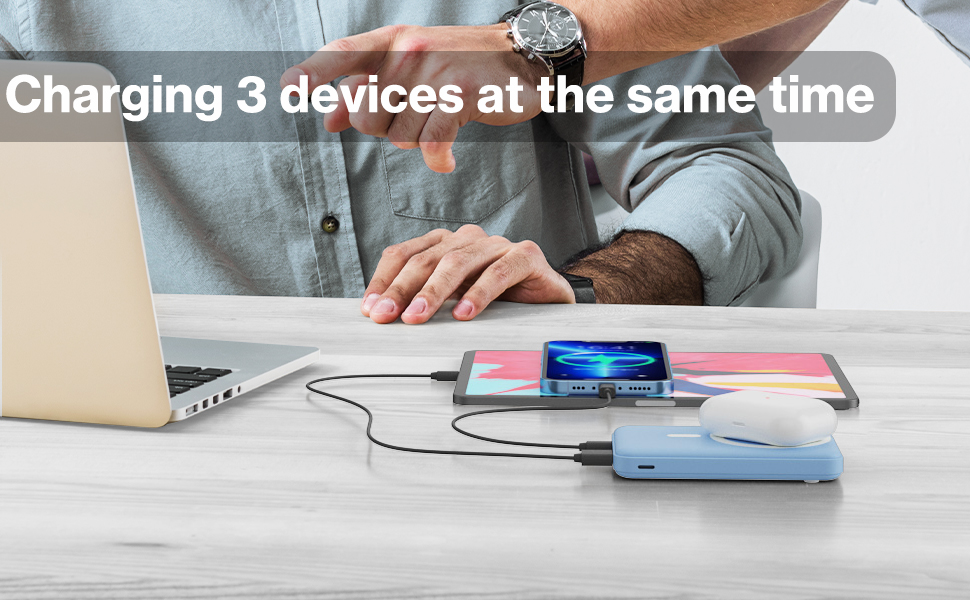 Power Bank AOGUERBE 10000mAh з LED дисплеєм та магнітною зарядкою PD 22.5W для iPhone (MagSafe) - білий/блакитний