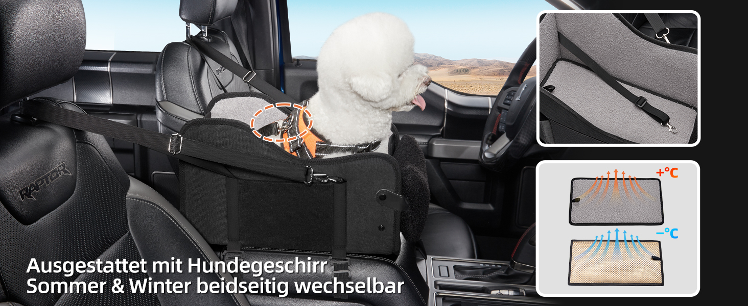 Автокрісло для собак та котів GGW | Безпечне автокрісло для маленьких собак та котів з подвійним кріпленням, водонепроникне, з бічними кишенями та швидкою установкою (сумісне з 99% підлокітників) (Чорний, стандартний стиль)