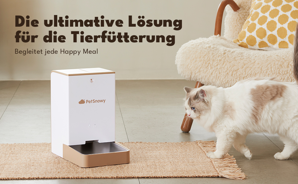 Автоматичний годівниця для котів та собак PetSnowy 4L з Wi-Fi, керування через додаток, подвійне живлення, 3-ох Frische-Lock, 1-10 прийомів їжі на день, Creamweiß (Braun)