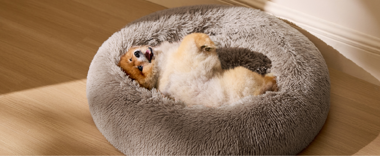 Кругле ліжко для котів та собак BEDSURE, Ø 50 см, плюшеве, кругле, темно-сіре. Підходить для котів та собак маленьких та середніх порід. Розміри: 50x50x13 см