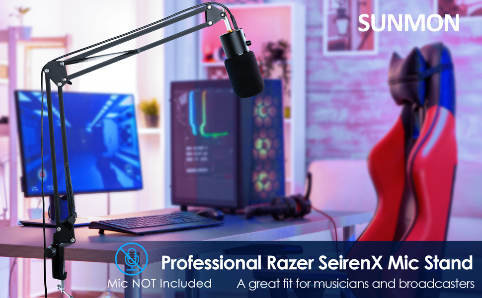 Тримач для мікрофона SUNMON для Razer Seiren X - регульований кріплення з адаптером 3/8' - 5/8'