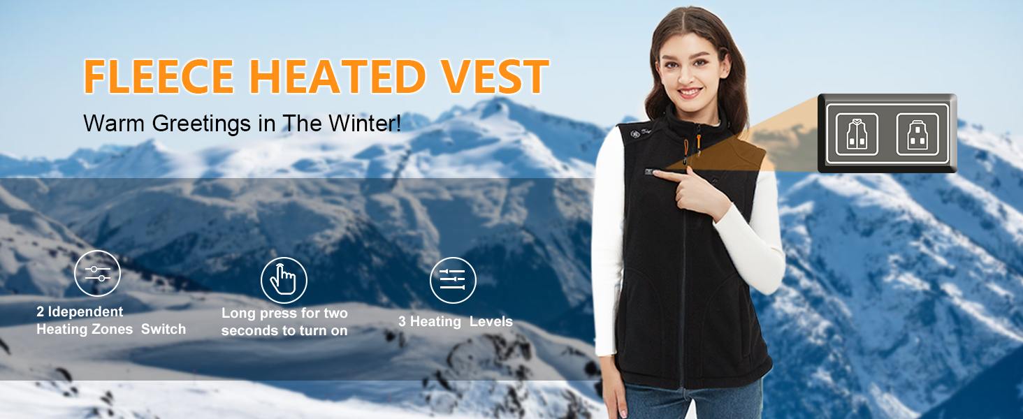 Тепла флісова жилетка з підігрівом для жінок Telguua з акумулятором 5V 10000mAh, 6 зон нагріву, 3 рівні температури, для кемпінгу, походів, сноубордингу, катання на лижах, чорна