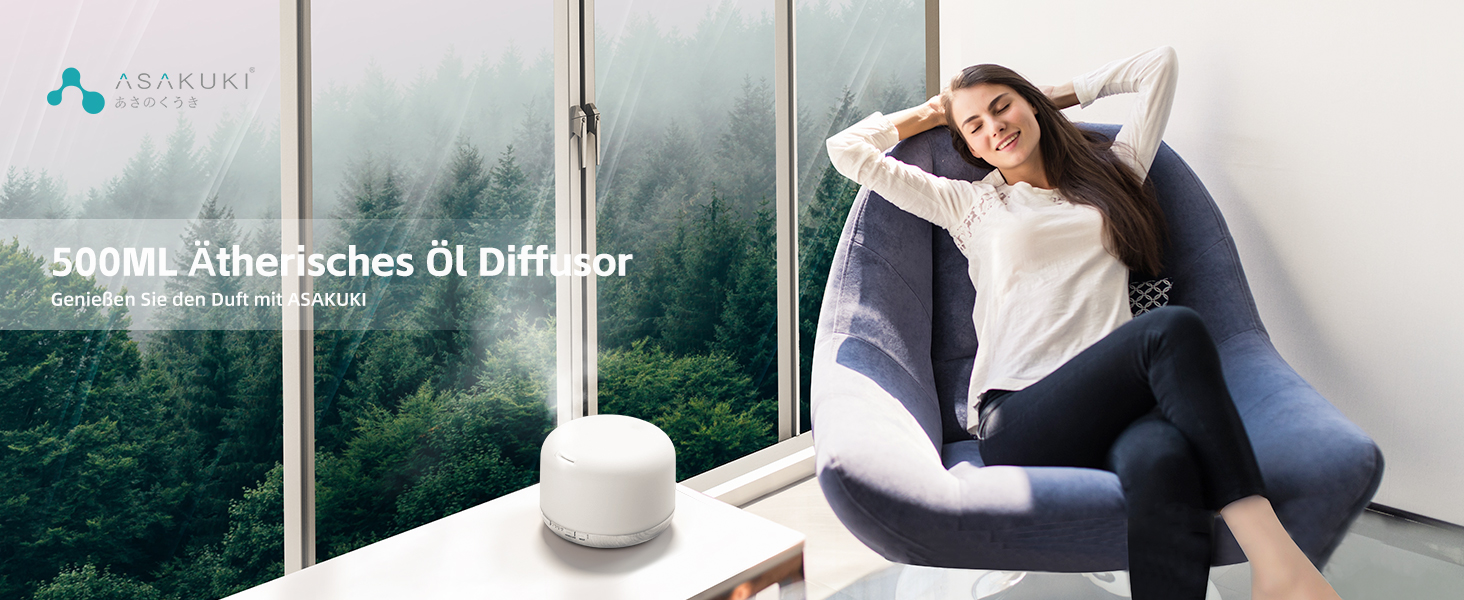 ASAKUKI Дифузор ароматерапії 500 мл, ультразвуковий зволожувач повітря з дистанційним керуванням, автоматичне вимкнення та 7 LED-кольорами