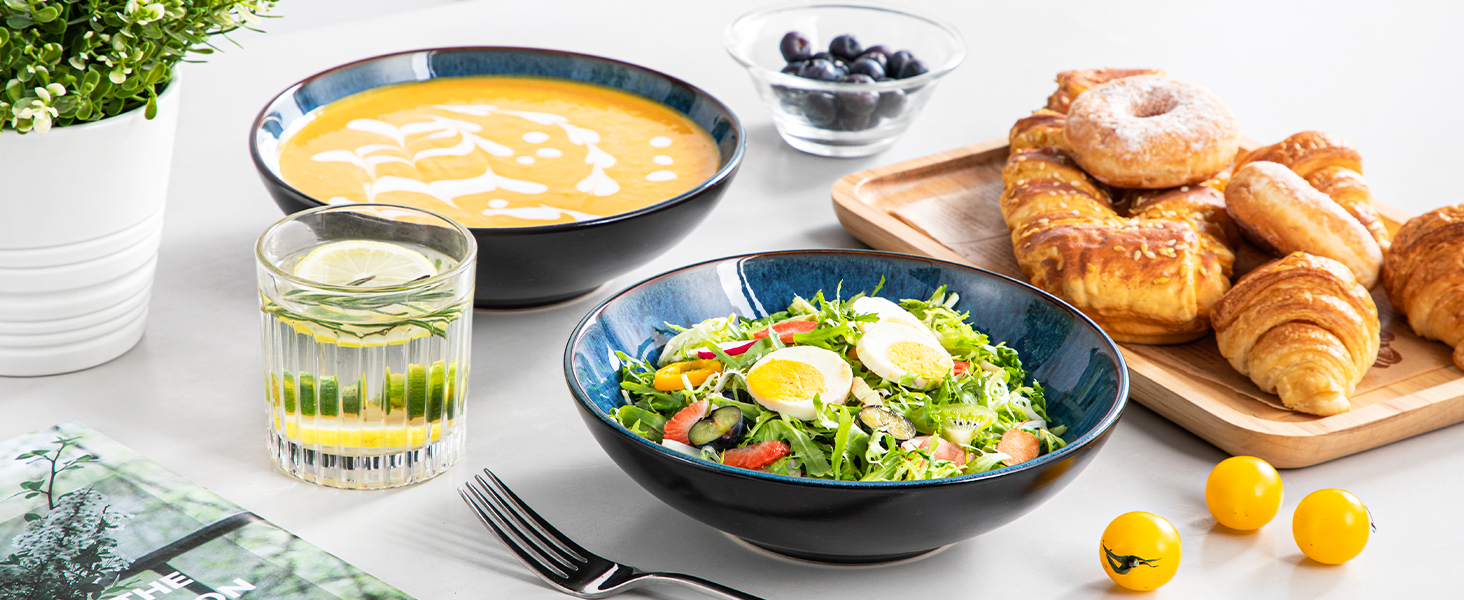 Набір супових тарілок Vancasso Bubble (4 шт.) з кераміки, 950 мл, блакитний