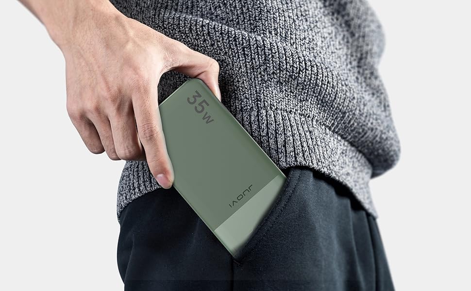 Power Bank JUOVI 10000 mAh рожевий: швидка зарядка PD 3.0, QC 4.0, 2x Type-C, USB-A для iPhone, MacBook, Galaxy
