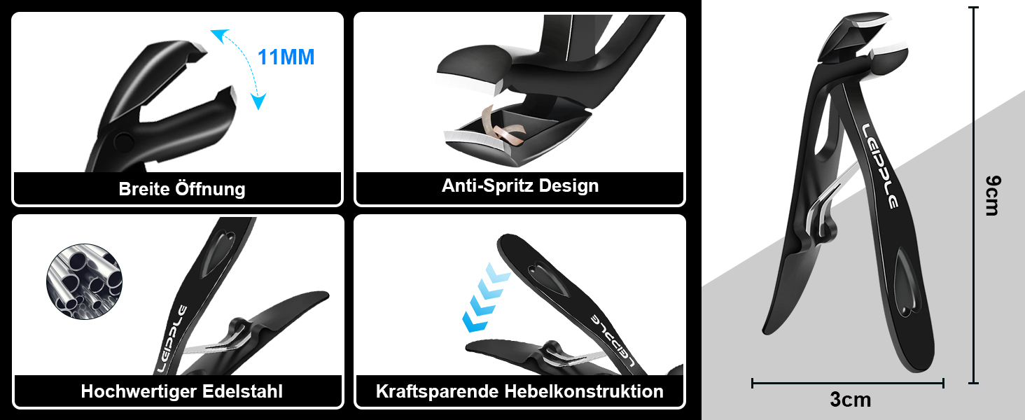 Професійний нігтеріз для нігтів на ногах - нігтеріз для пальців ніг, великий для людей похилого віку, товсті нігті з широким отвором, гострий інструмент для обрізання нігтів, набір для догляду за нігтями з довгим руків'ям та скошеним вигином леза для чоловіків та жінок, чорний