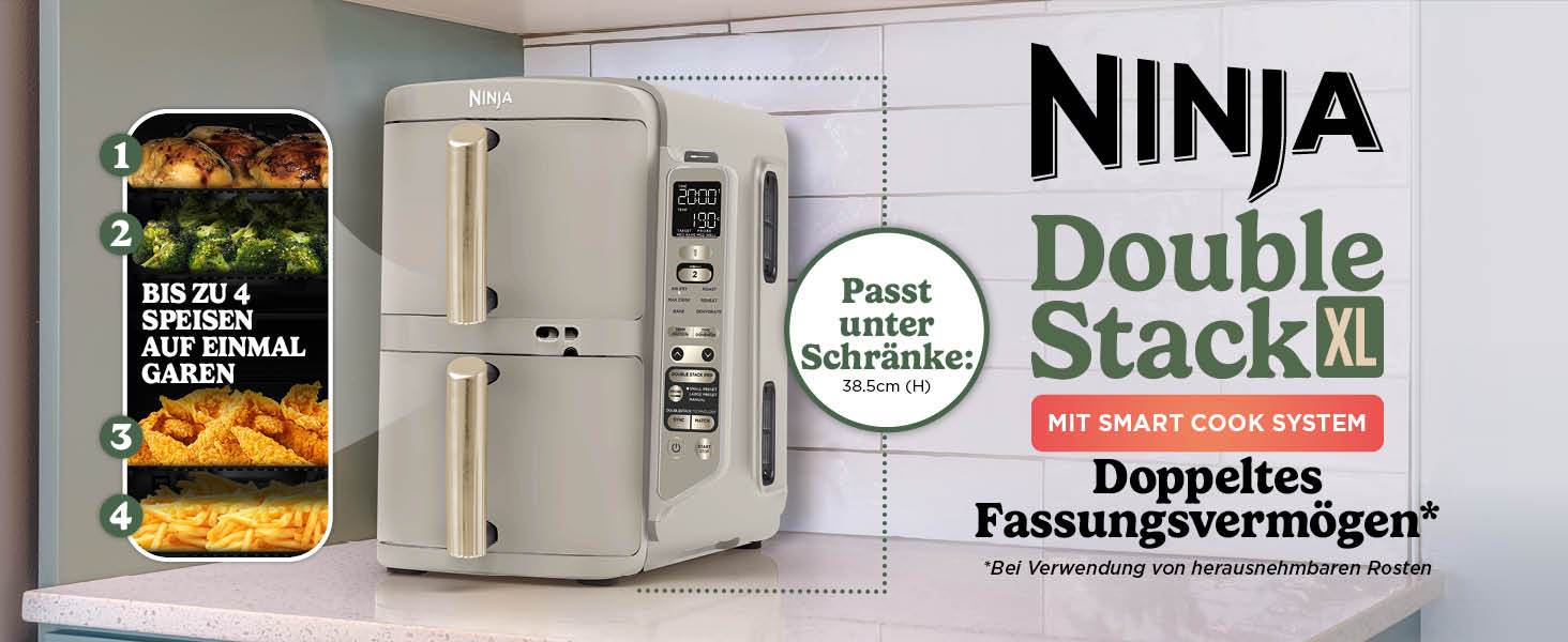 Ninja Foodi FlexDrawer AF500EUSD - Аерофритюрниця з двома зонами 10.4 л, MegaZone, антипригарне покриття, колір - золотий