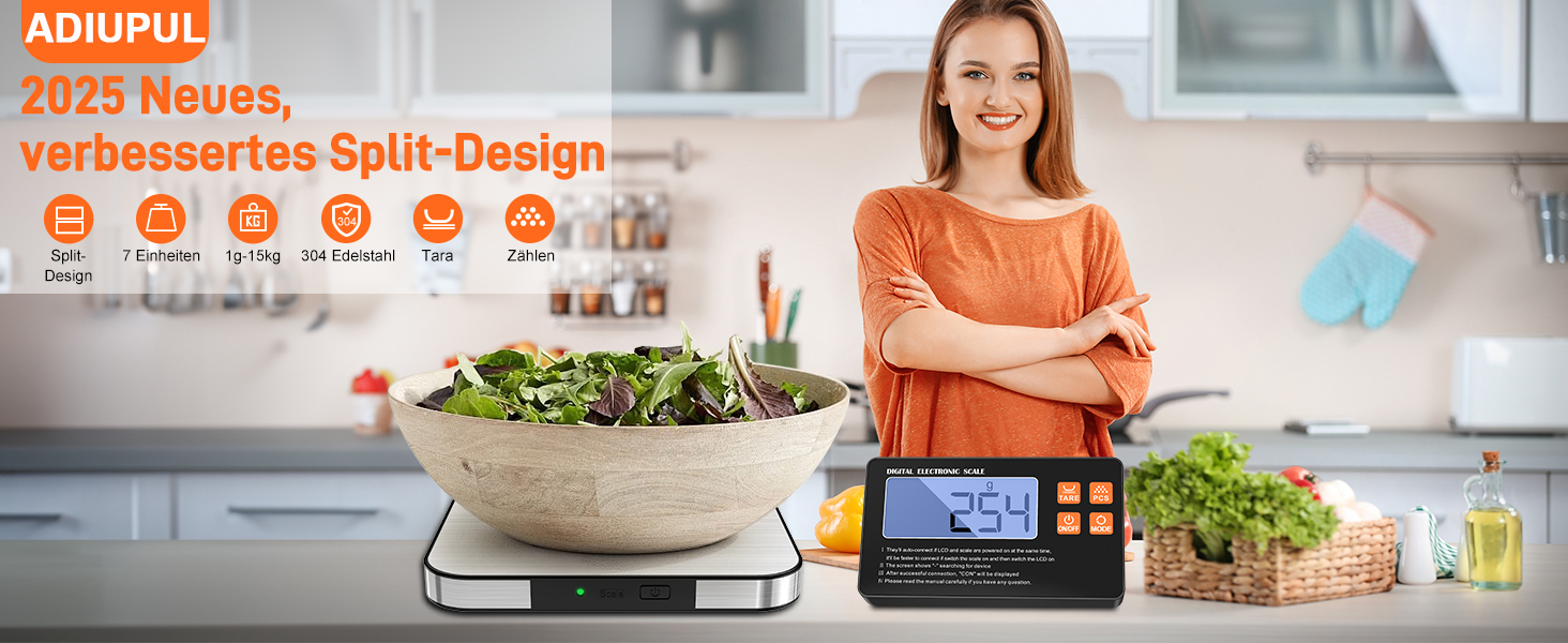 Цифрова кухонна вага, 1г/15кг, з LCD-дисплеєм, функція підрахунку та тарування, 7 одиниць вимірювання