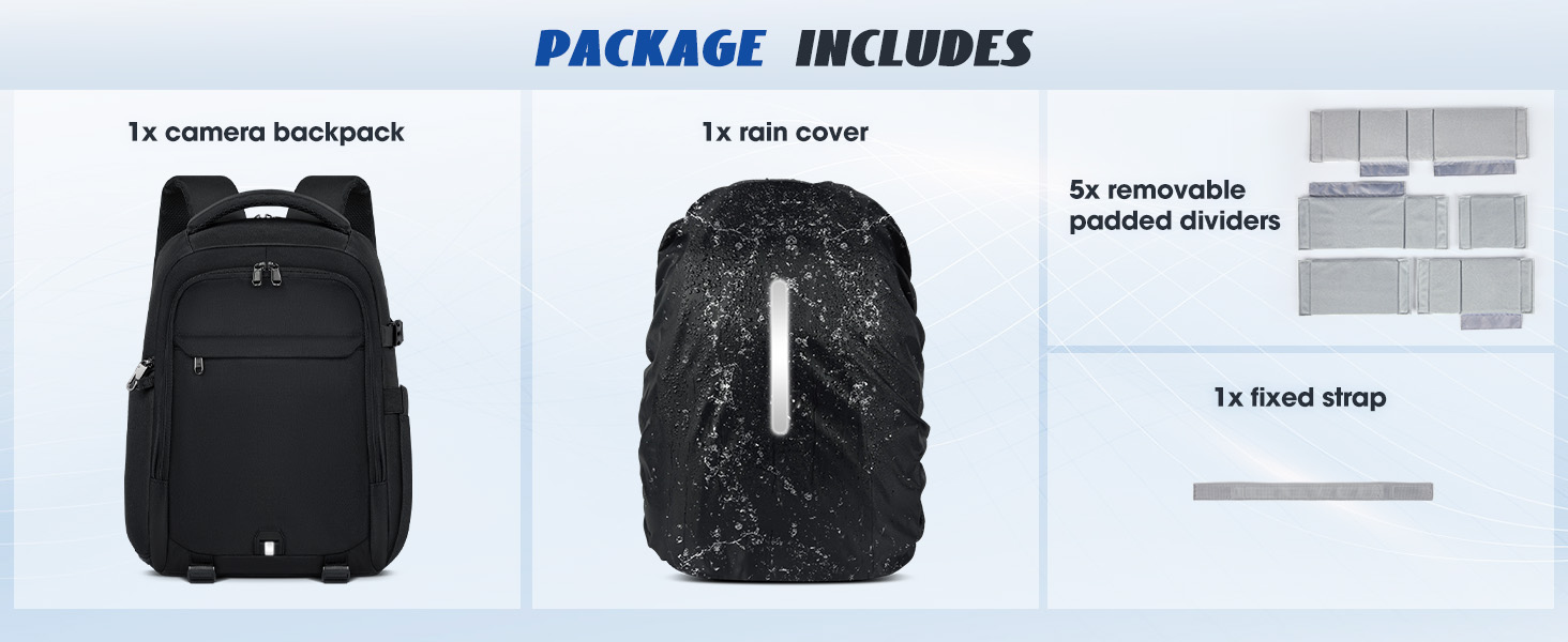 Рюкзак для фотокамери RAINSMORE з відділенням для ноутбука 14 дюймів, чорний, з дощовиком. Підходить для Canon, Nikon, Sony (DSLR, SLR)