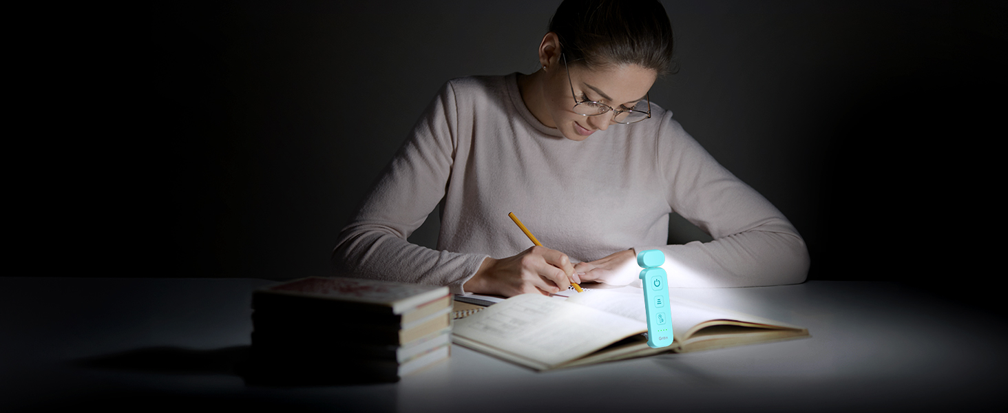 Ліхтарик для читання Gritin з кліпсою, акумуляторний, 7 LED, 3 режими світла, диммер, 5 рівнів яскравості, синій