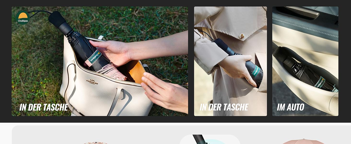 Чакіпі Чакіпі Парасолька велика, стійка до вітру, компактна для подорожей, автоматична, для жінок та чоловіків – кишеньковий парасолька, портативний UV-захист, чорний, 210T покриття, діаметр 97 см, 8 спиць, довжина 108 см