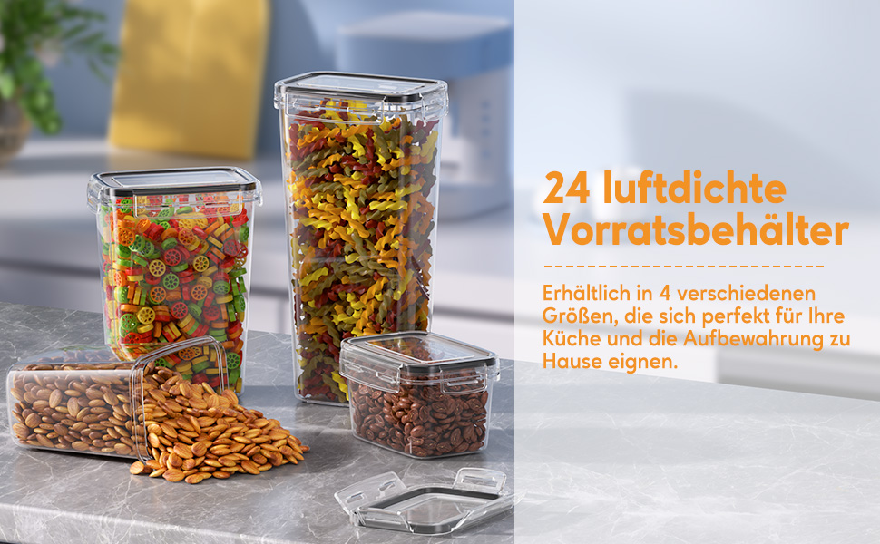 Набори контейнерів для зберігання продуктів з кришкою, 24 шт. Герметичні контейнери для меду, цукру, круп. З ручкою та етикетками