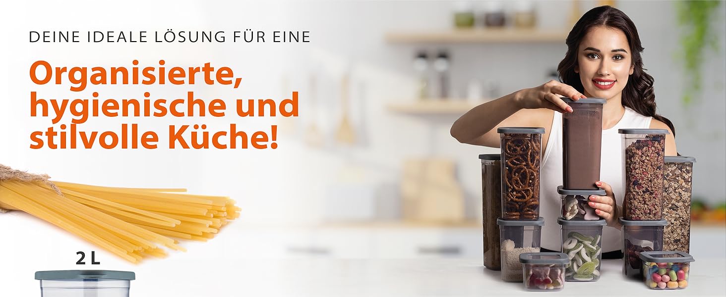 Герметичні контейнери для зберігання продуктів [Набір 12 шт] Антрацит - Складні, економія місця для кухні, банки для круп, контейнери для їжі, набір 12 штук