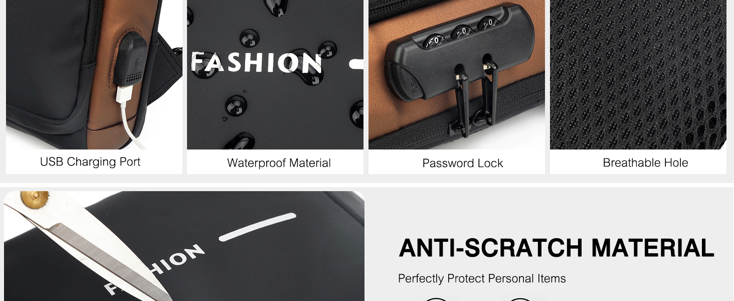 Сумка-слінг FANDARE 2026 з USB-зарядкою, захистом паролем та водонепроникним корпусом. Ідеальна для подорожей, прогулянок та бізнесу. Кілька відділень, зручна через плече, блакитна.