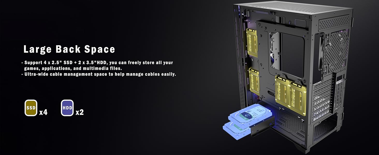 Корпус ПК KEDIERS ATX Tower для ігрового комп'ютера з загартованим склом (чорний, 3 вентилятори без LED)