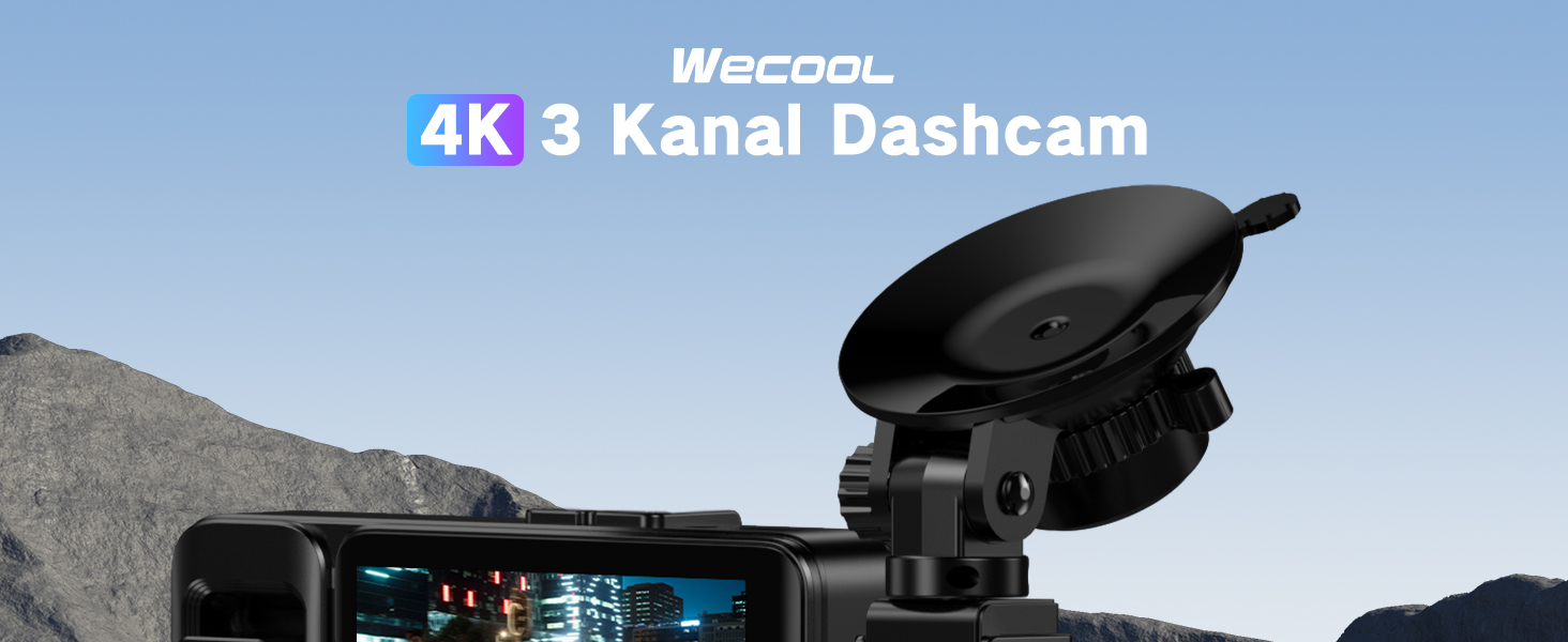 3-канальний автомобільний відеореєстратор 4K (передня, внутрішня та задня камери), кут огляду 170°/150°/150°, нічна зйомка, G-сенсор, циклічний запис, 24гд паркування, карта пам'яті 64 ГБ, чорний