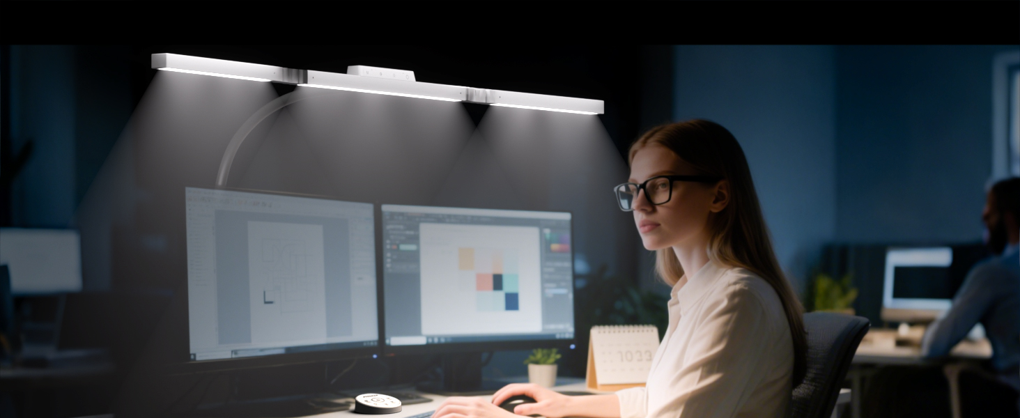 Стіл лампа з 3 джерелами світла, 24W, 100см, денне світло, з пультом керування, регульована яскравість, лампа для офісу та дому (Mattweiß)