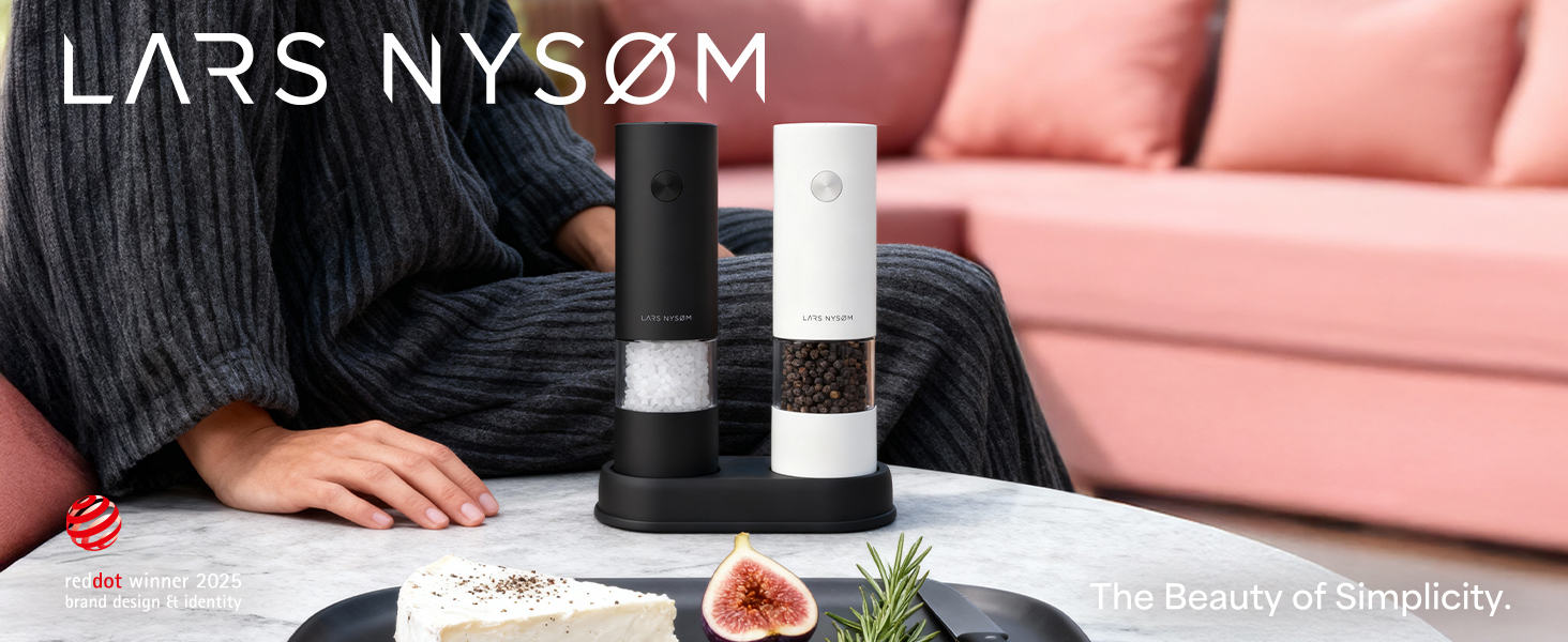 Електричні млини для солі та перцю LARS NYSØM (2 шт.) з регульованим керамічним подрібнювачем, працюють від AAA батарейок, сірий колір