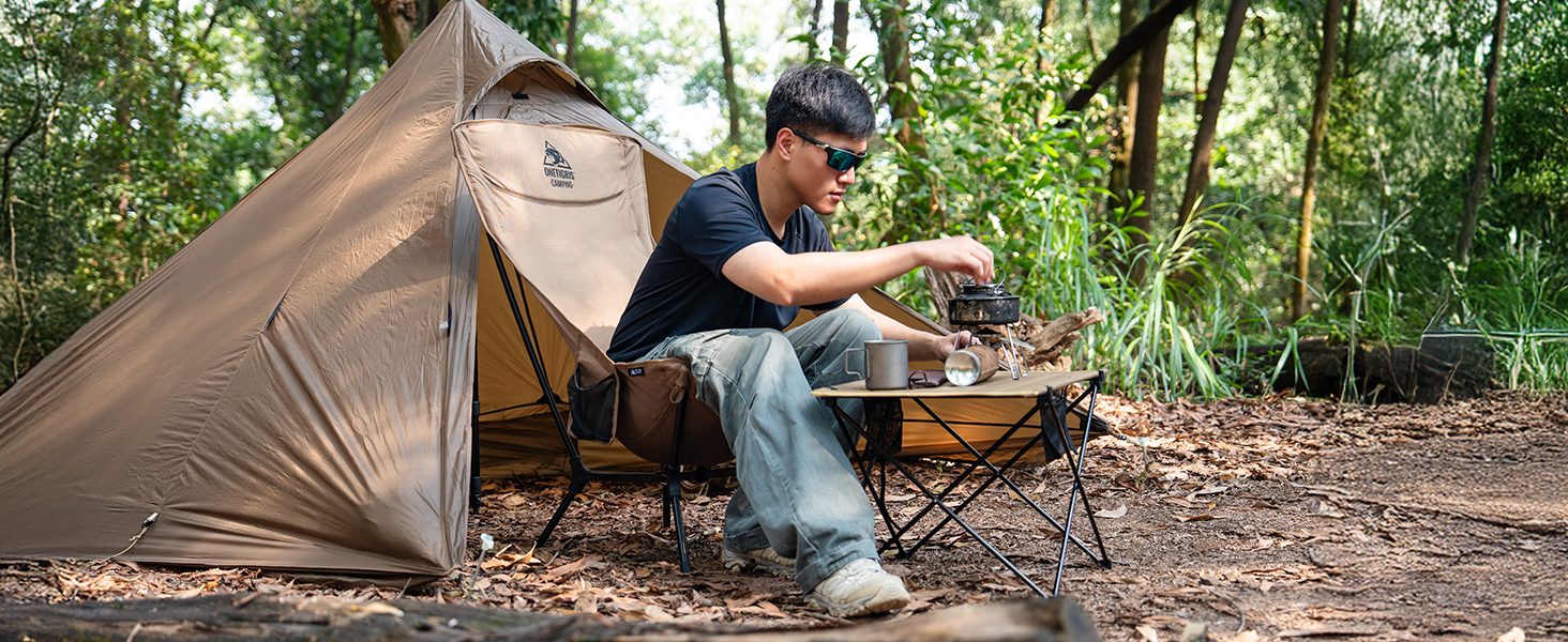 Кемпінговий стілець OneTigris OASISFLEX розкладний, висока спинка, до 150 кг, коричневий