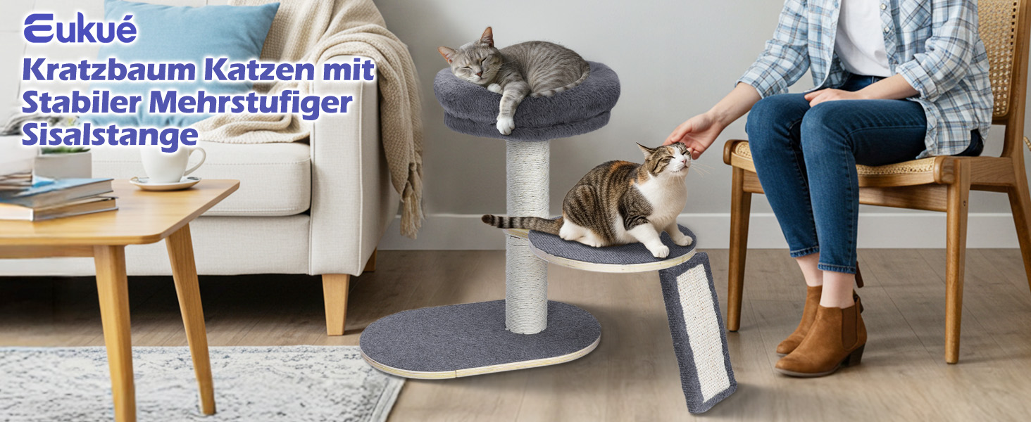 Котячий будиночок-крізьбаум Eukue, 110 см, для великих котів, стабільний, з гніздом та кошиком, з плюшем, до 10 кг, зелений