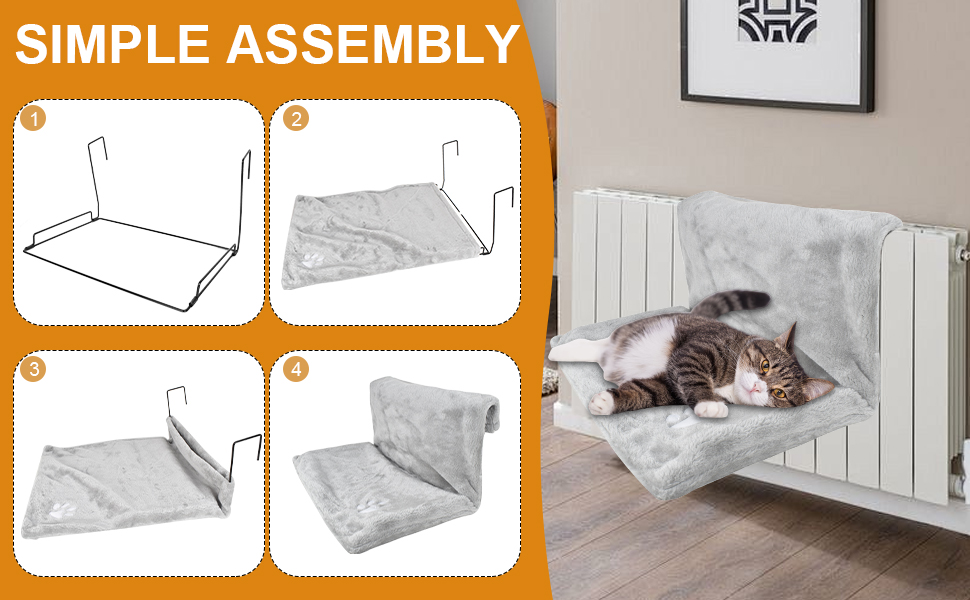 Килимок для котів на радіатор Dokeno, лежанка-гамак, м'який плюшевий, 46x30x25 см