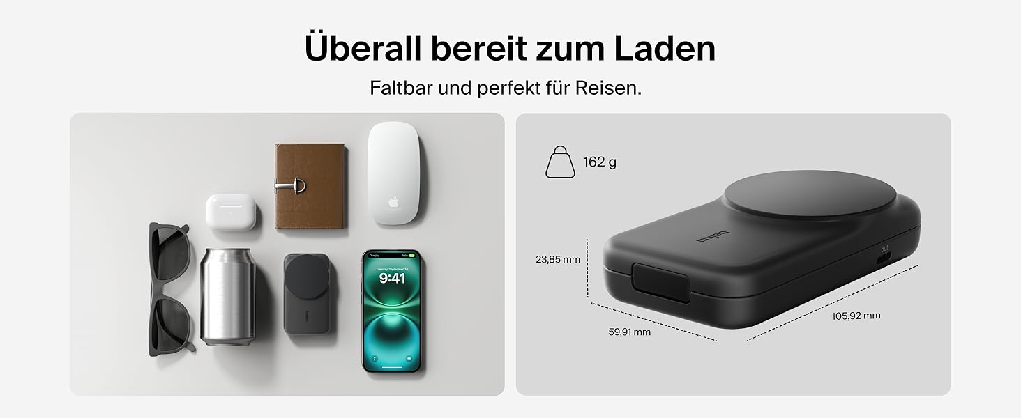 Belkin UltraCharge Qi 2.2 Зарядна станція 2-в-1 25W MagSafe сумісна, бездротова зарядка для iPhone 17, iPhone Air, AirPods, Pixel – Чорний
