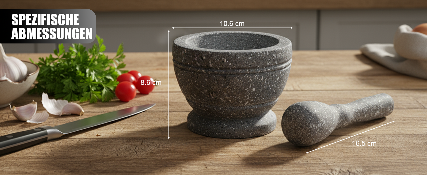 Набір для дроблення спецій та трав DEWIN: ступка та пестик з неслизьким дном (сірий)