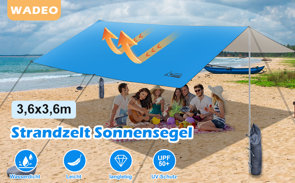 Намет WADEO для кемпінгу, водонепроникний, 4x3 м, з тентром та аксесуарами, ультралегкий, для відпочинку на природі - Хакі (3,6м x 3,6м, Синій)