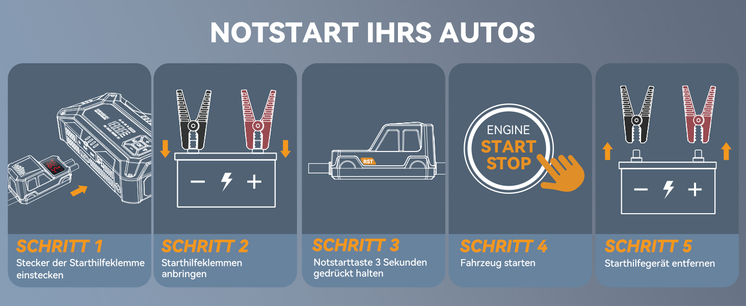 Портативний пусковий пристрій 8000A з повітряним компресором 160 PSI для бензинових та дизельних двигунів (до 10 л), з дисплеєм та аварійною світлодіодною лампою