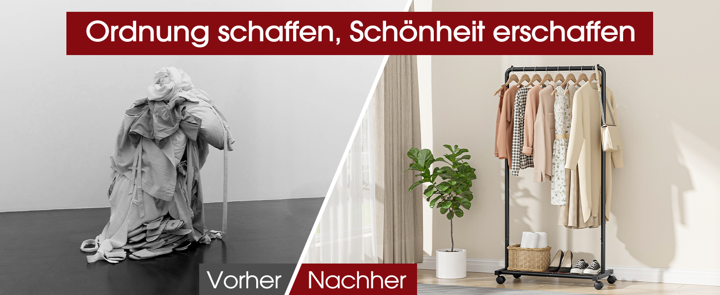 Металевий вішак для одягу на колесах, чорний, середній