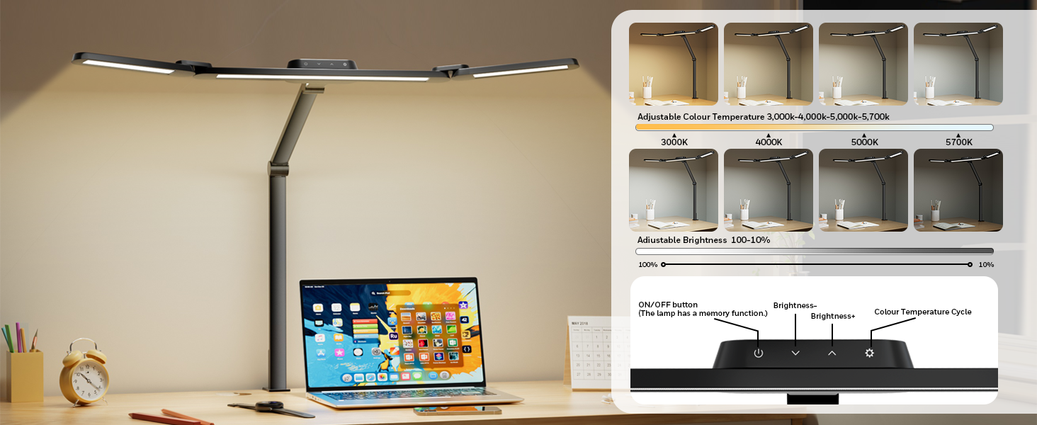 LED лампа Honeywell HJ3 для робочого столу з кріпленням, для архітекторів, офісу та дому. 4 режими, регулювання яскравості, завдання, верстак.