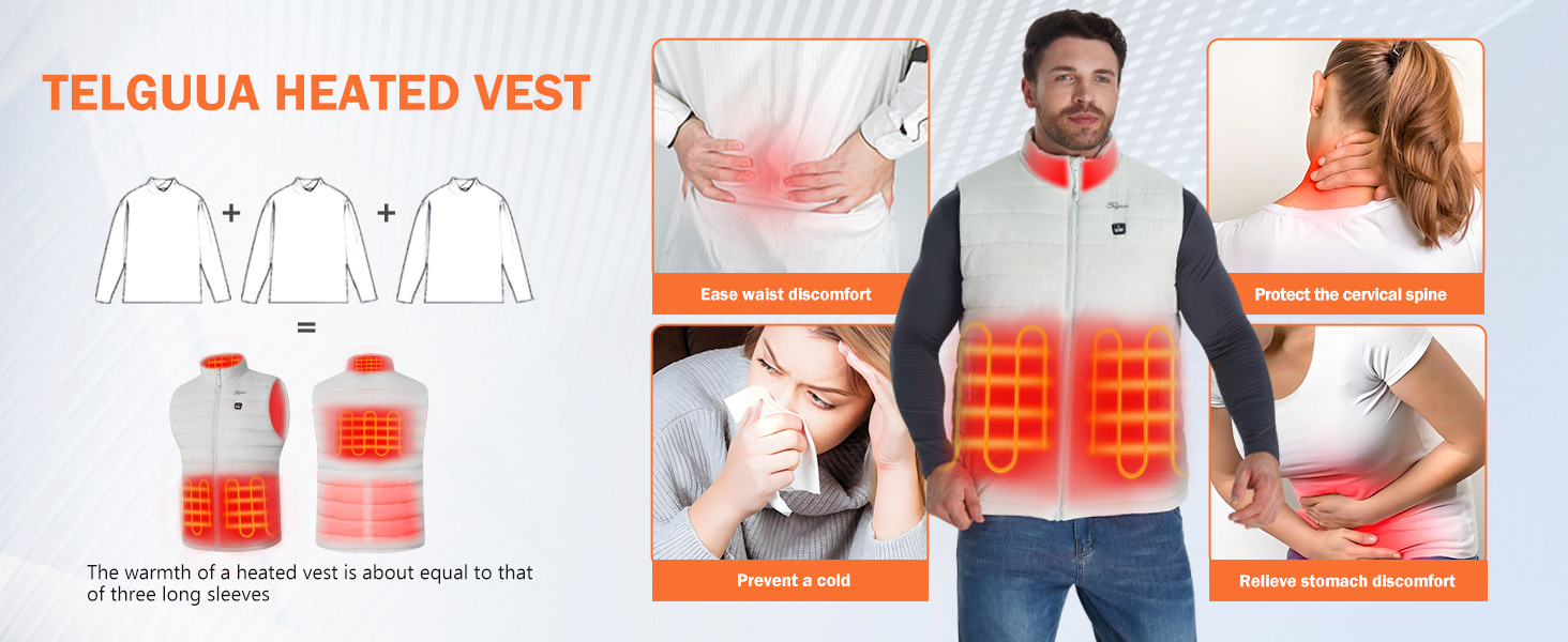 Електрична гріюча жилетка для чоловіків Telguua з Powerbank 12000mAh, 3 температурні режими, 4 зони обігріву, USB-живлення, для катання на лижах та роботи на вулиці (L, Біла)