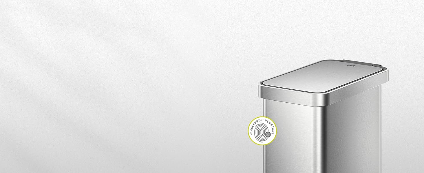 Відро для сміття EKO Madison 30L з винімним контейнером, м'яким закриттям кришки, стійке до відбитків пальців, нержавіюча сталь, прямокутне, з мішками для сміття 20 шт. (50L)