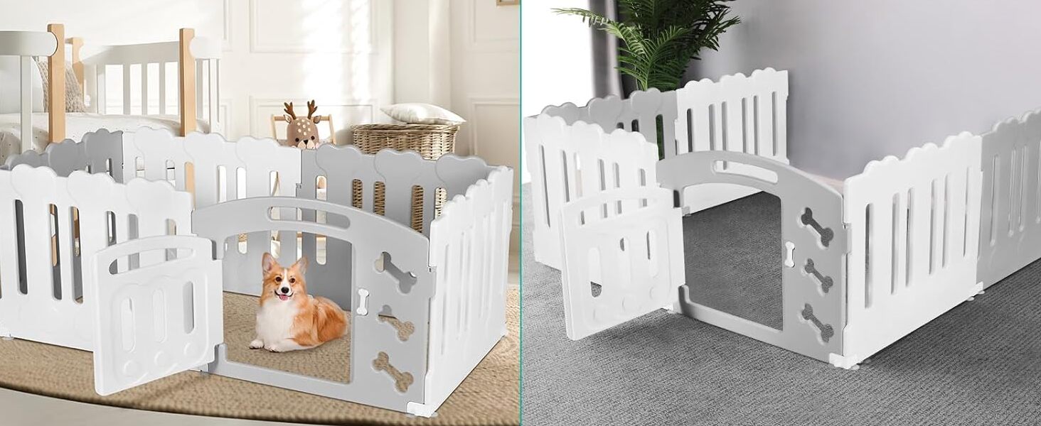 Летворешітка для цуценят Mamizо 60 см, 5+1 панелей, сіра та біла. З торцем та кріпленнями для підлоги. Ідеально для квартири.