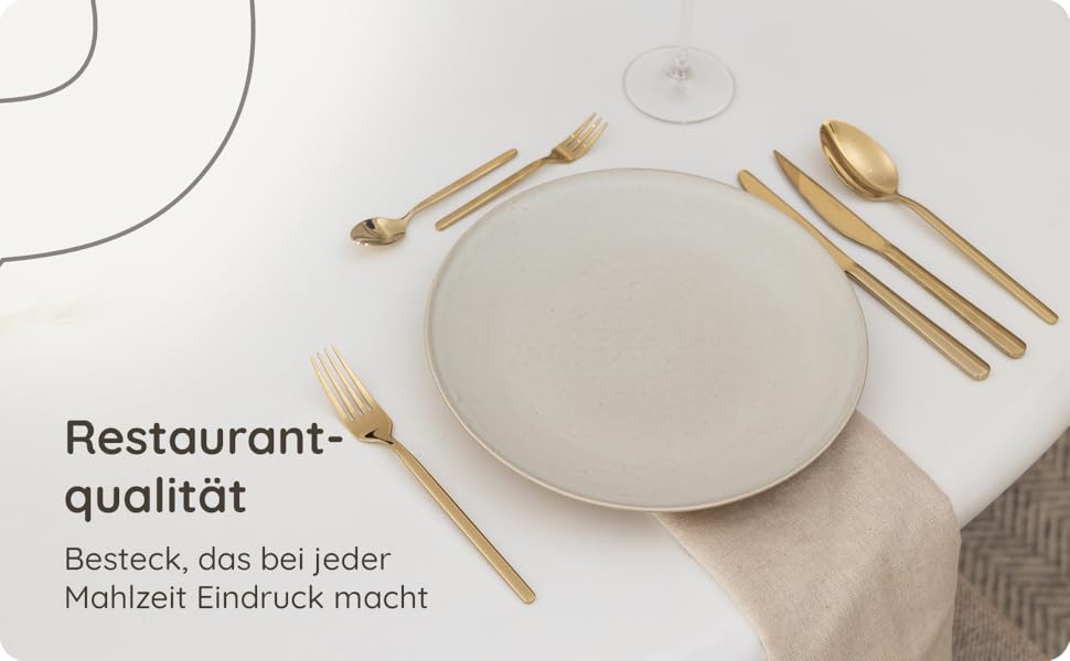 Набір столових приборів на 6 осіб, 36 предметів, нержавіюча сталь 18/0, золотистий, для ресторану та дому