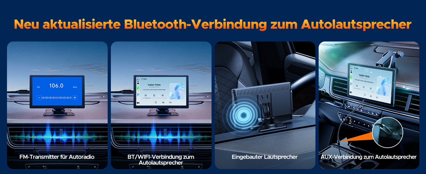 Volam автомобільна магнітола з 9'' IPS, бездротовий CarPlay та Android Auto, Bluetooth 5.0, FM, AUX, підтримка Siri та Google, портативний дисплей