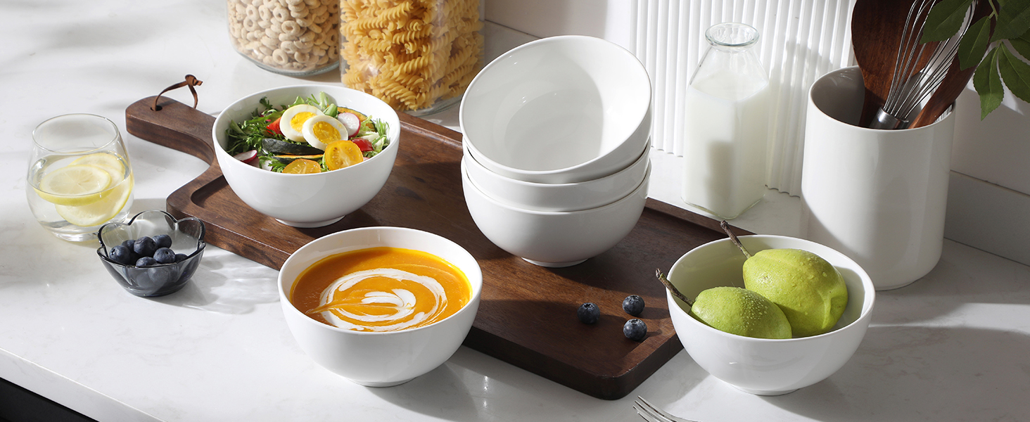 Набір мисок MALACASA, 8 шт., 420 мл, порцеляна. Ідеально для супу, салату, десерту, рамену та фруктів. Розмір 12,8x12,8x6,5 см