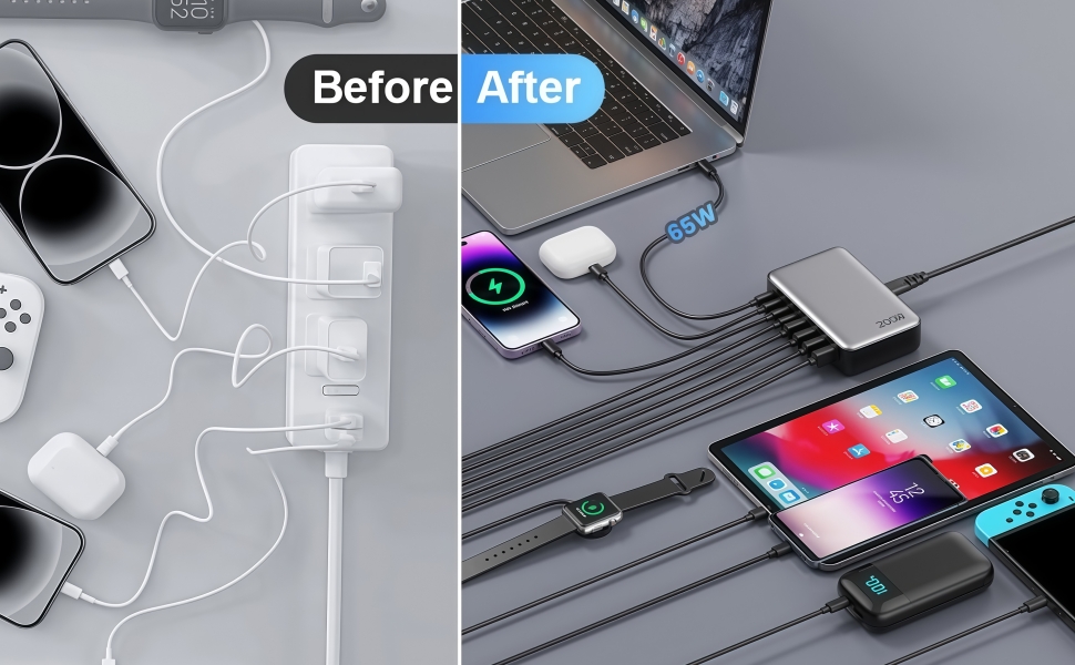 Зарядний пристрій USB-C 620W, 10 портів, швидка зарядка PD PPS 100W, для MacBook Pro/Air, iPad, iPhone 16/15/14/13/12 Pro Max, Samsung (чорний)