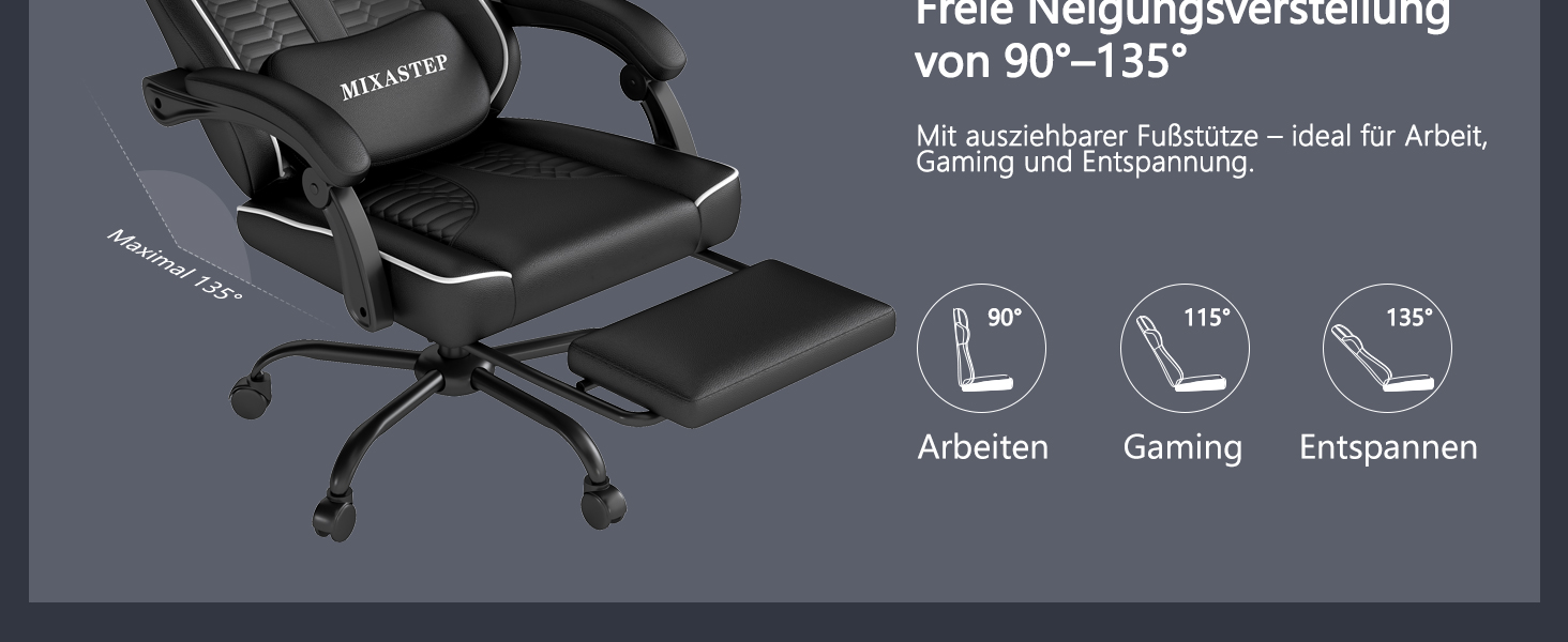 Геймерське крісло Ergonoma з підставкою для ніг, регульоване по висоті, біле - до 150 кг