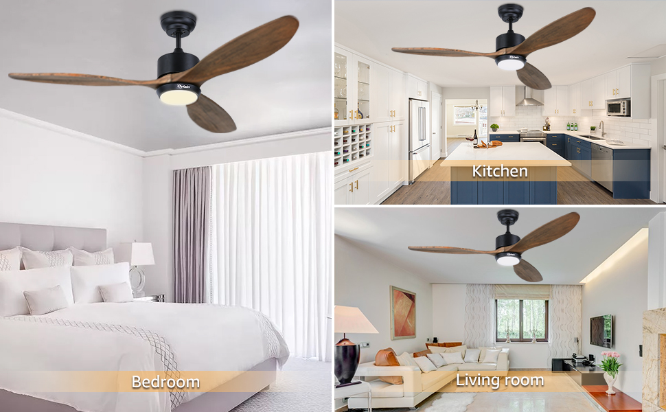 Стеляний вентилятор Ovlaim з підсвічуванням, пультом керування, DC мотор, 3 лопаті, 132 см, для вітальні/спальні, натуральний колір/срібло