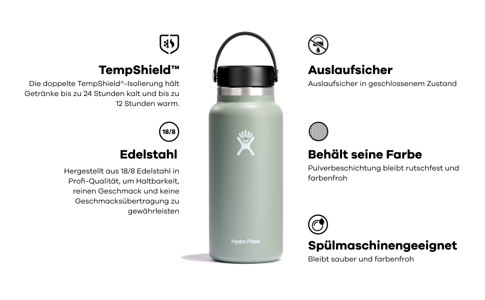 Термобутилка HYDRO FLASK 1180 мл із нержавіючої сталі, ізольована спортивна пляшка для води з герметичною кришкою Flex Cap, ремінцем, Berry, підходить для посудомийки