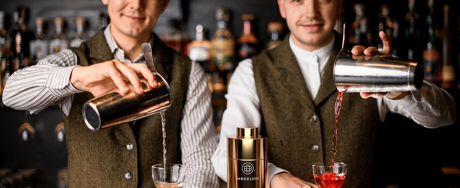 BarDeluxe® набір для коктейлів 12 предметів, набір бармена, міксер для коктейлів | шейкер 750 мл з нержавіючої сталі, подарунковий набір для коктейлів (глибоке золото)