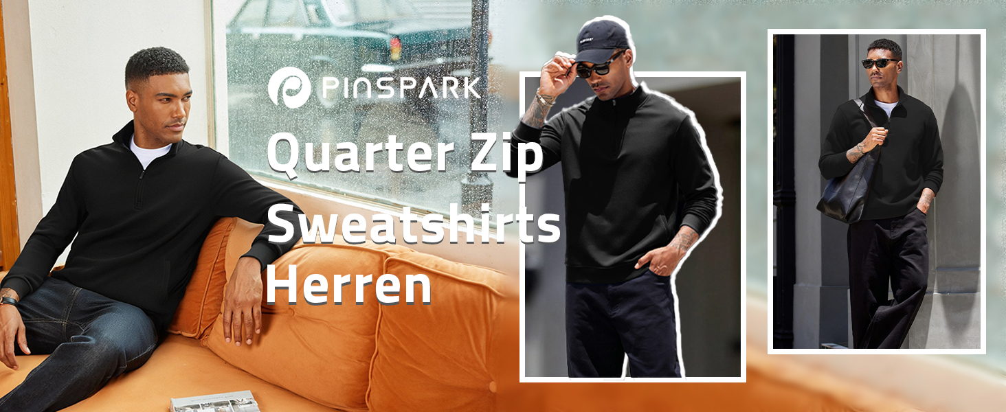 Світшот чоловічий PINSPARK з ¼ блискавкою, довгим рукавом, без капюшона, чорний, XL